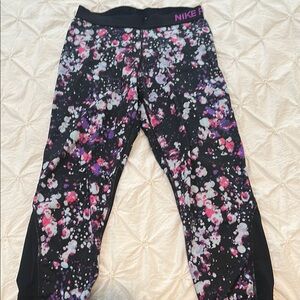 Nike Black and Pink Floral Leggings Performance Wear